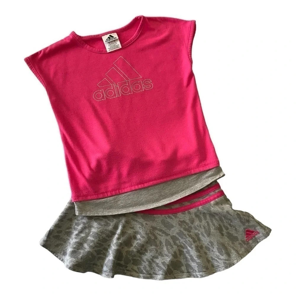 ADIDAS-PINK AND GRAY ATHLETIC SKIRT AND TOP-SIZE 6